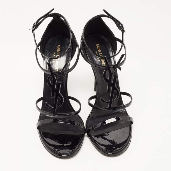 Saint Laurent Women's Cassandre Patent Leather Sandals Black